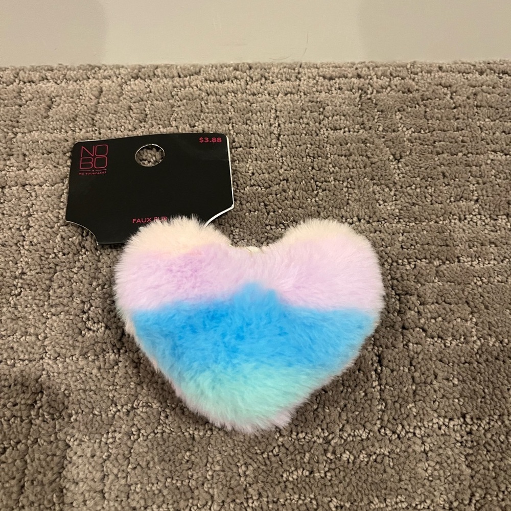 Color Block Fuzzy Heart Charm Keychain - Picture 1 of 1